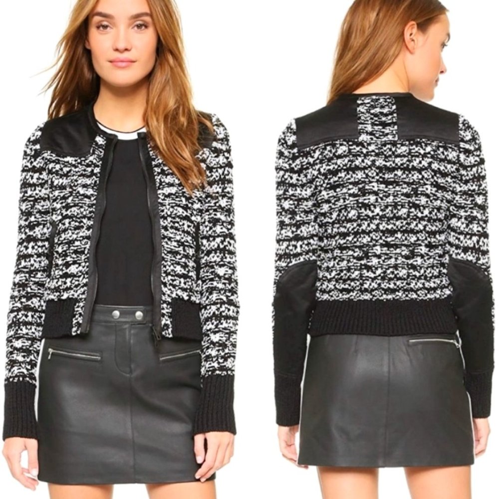 rag & bone Viola Black And White Chunky Knit Sweater Jacket